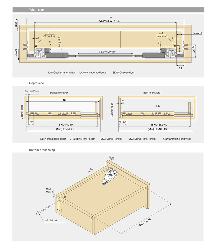 DSCA push to open and soft closing drawer slide