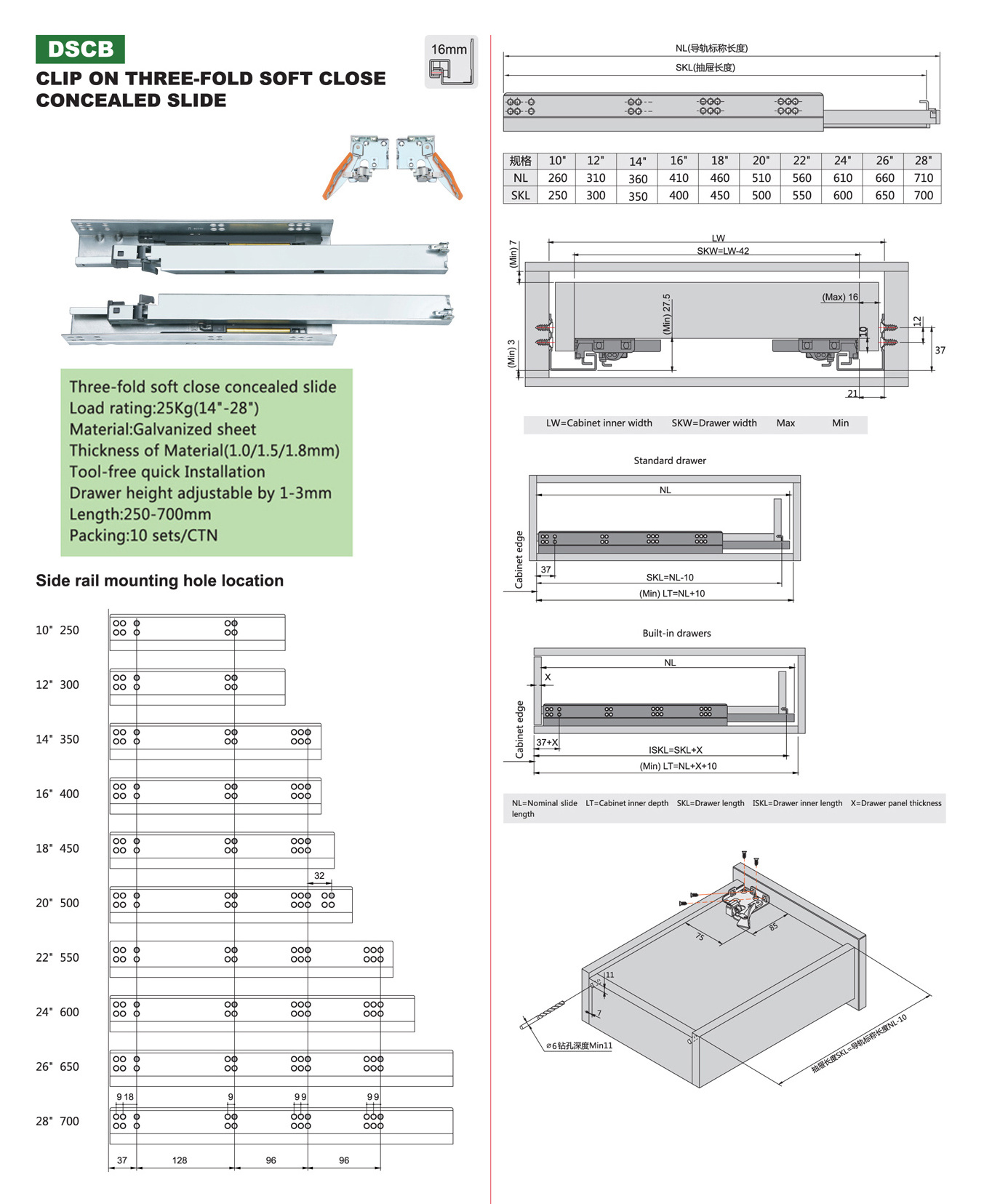 DSCB furniture concealed soft close drawer sliders