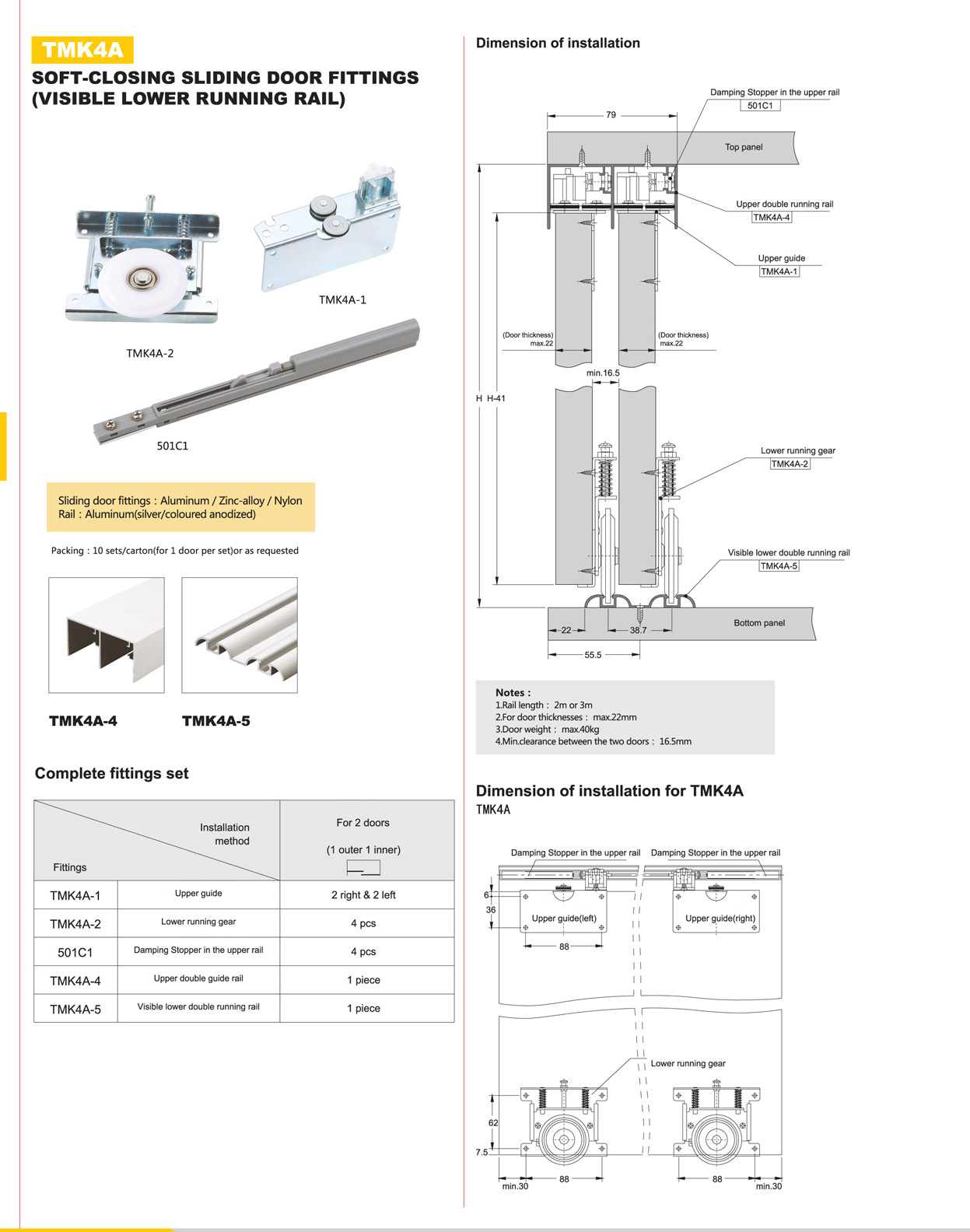 TMK4A sliding door system sliding door rollers sliding door hardware