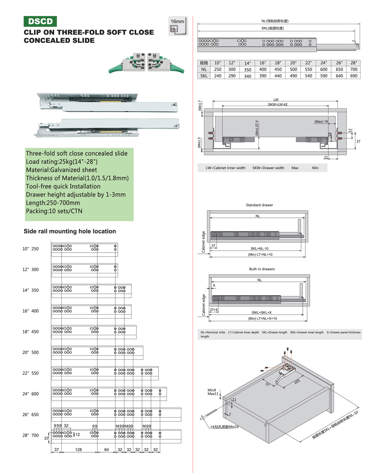 DSCB furniture concealed soft close drawer sliders