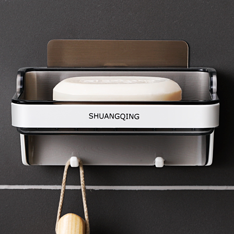 SHUANGQING factory wall mounted double soap dish holder with hooks  hanging soap holder wall mounted no drill soap rack