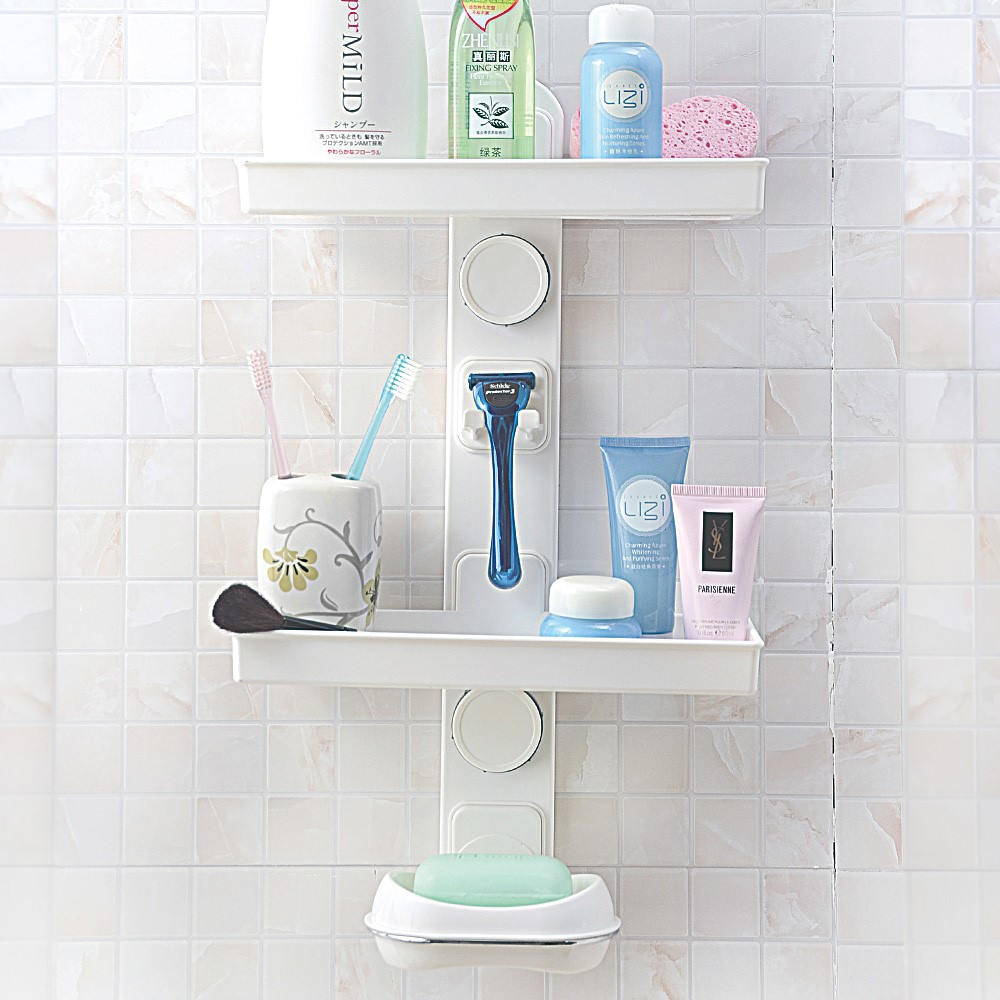 Shower Caddy Shelf Rust Proof and Adhesive with Hooks Bathroom organizer sets 3 Tier Suction up with Soap Storage rack