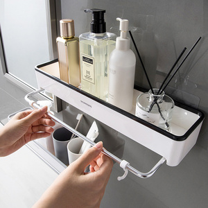 Shower Organizer Bathroom Storage Shelves Wall Mounted Shower Shelf with Adhesive Rack with Towel Bar for Toilet Dorm Kitchen