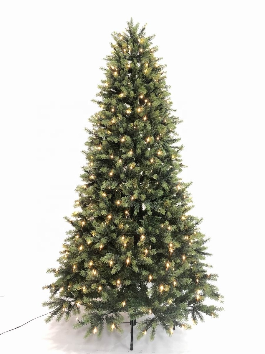 6ft/7ft/8ft pre-lit artificial Tree fire-proof PE Christmas Tree with Lights LED light hinged structure Christmas decorations