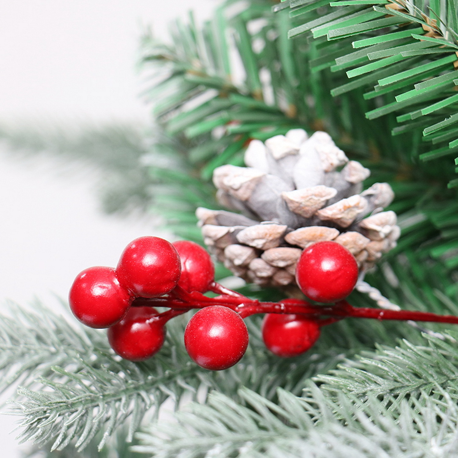 Hot Sale new 210cm  Christmas PVC&PE mixed  tree with snow&white on leaf head and red berry