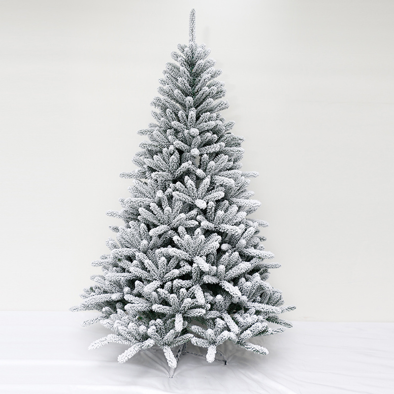 Prelit PVC Artificial Tree China Manufacturer White Powder Snowing Flocked Christmas Trees Christmas Decoration Supplies