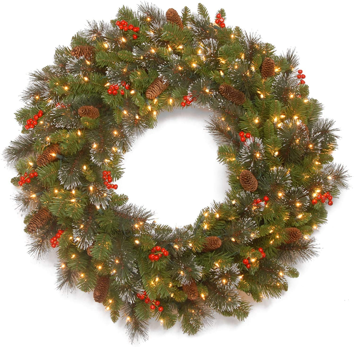 50cm Pre Lit Window Decorative Plastic Pine Needle PVC Artificial Christmas Door Wreath with LED Light