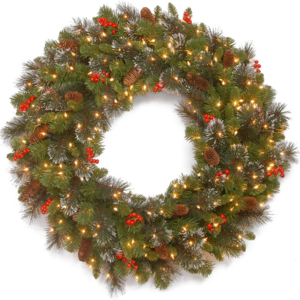 50cm Pre Lit Window Decorative Plastic Pine Needle PVC Artificial Christmas Door Wreath with LED Light