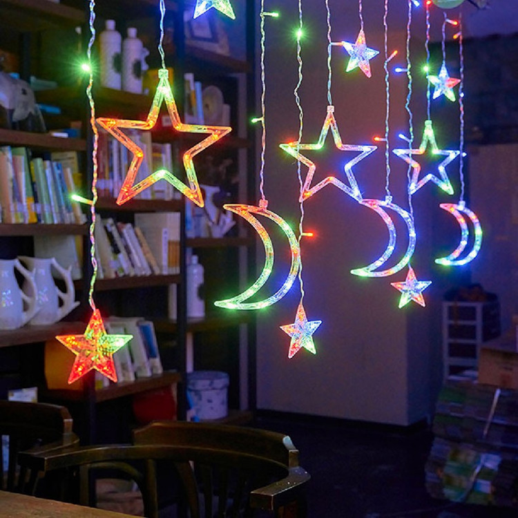 Factory moon and star shape led curtain light holiday Christmas decorations ornaments Eid Mubarak Ramadan Christmas tree lights