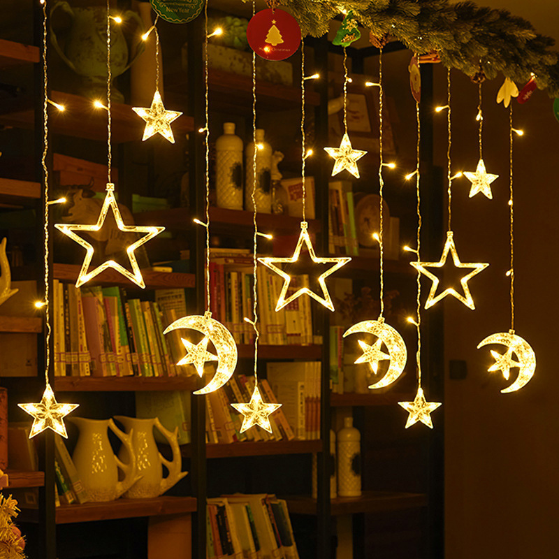 Factory moon and star shape led curtain light holiday Christmas decorations ornaments Eid Mubarak Ramadan Christmas tree lights