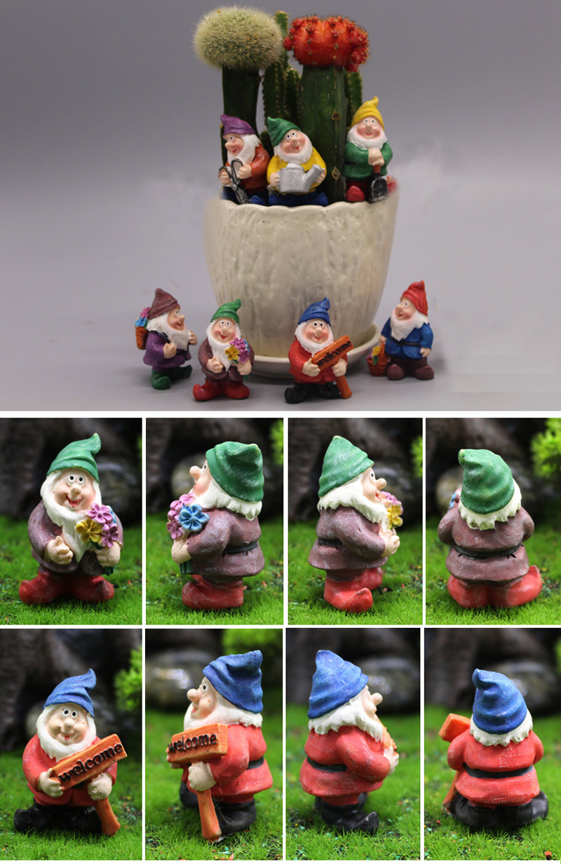 Garden Dwarf Sculpture Mini Elf Statue Ornaments Ground Figurine Seven Dwarfs Garden Statues Ready to Ship Resin Home Decoration