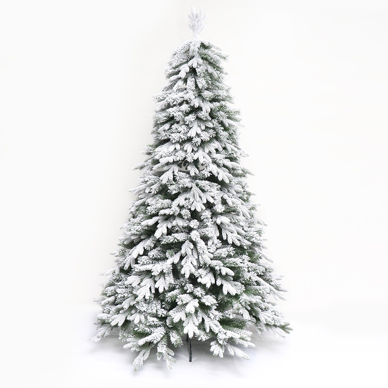 Prelit PVC Artificial Tree China Manufacturer White Powder Snowing Flocked Christmas Trees Christmas Decoration Supplies