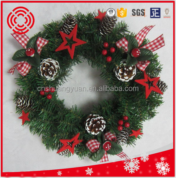 50cm Pre Lit Window Decorative Plastic Pine Needle PVC Artificial Christmas Door Wreath with LED Light