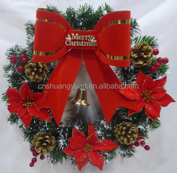 50cm Pre Lit Window Decorative Plastic Pine Needle PVC Artificial Christmas Door Wreath with LED Light