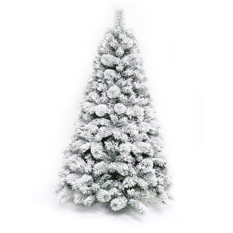 Prelit PVC Artificial Tree China Manufacturer White Powder Snowing Flocked Christmas Trees Christmas Decoration Supplies