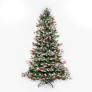 New Design Double Color PE+PVC Mixed Tree with Red Berry and Pine Cone Decorate