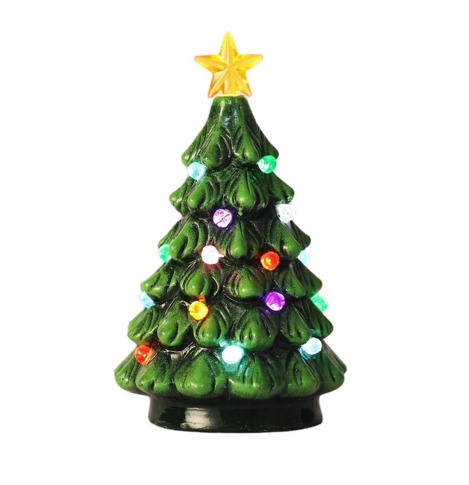 Factory wholesale custom artifical light up mini ceramics decorative table Christmas trees decoration accessories