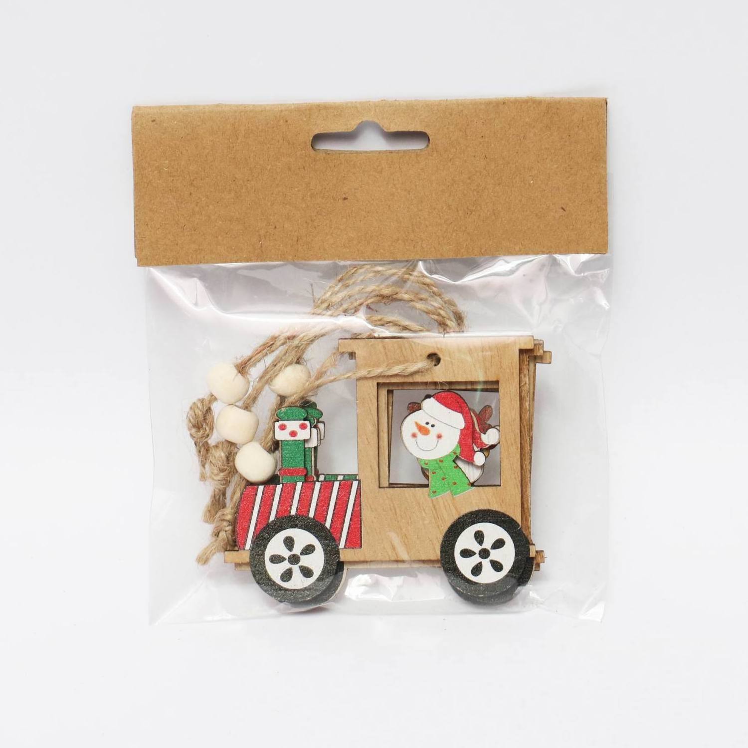 Factory Wholesale 4pcs Pack New Design Cute Wood Craft Christmas DIY Car Ornaments Christmas Tree Hanging Decorations