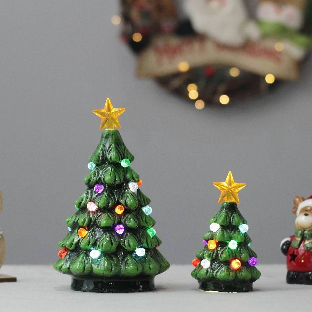 Factory wholesale custom artifical light up mini ceramics decorative table Christmas trees decoration accessories