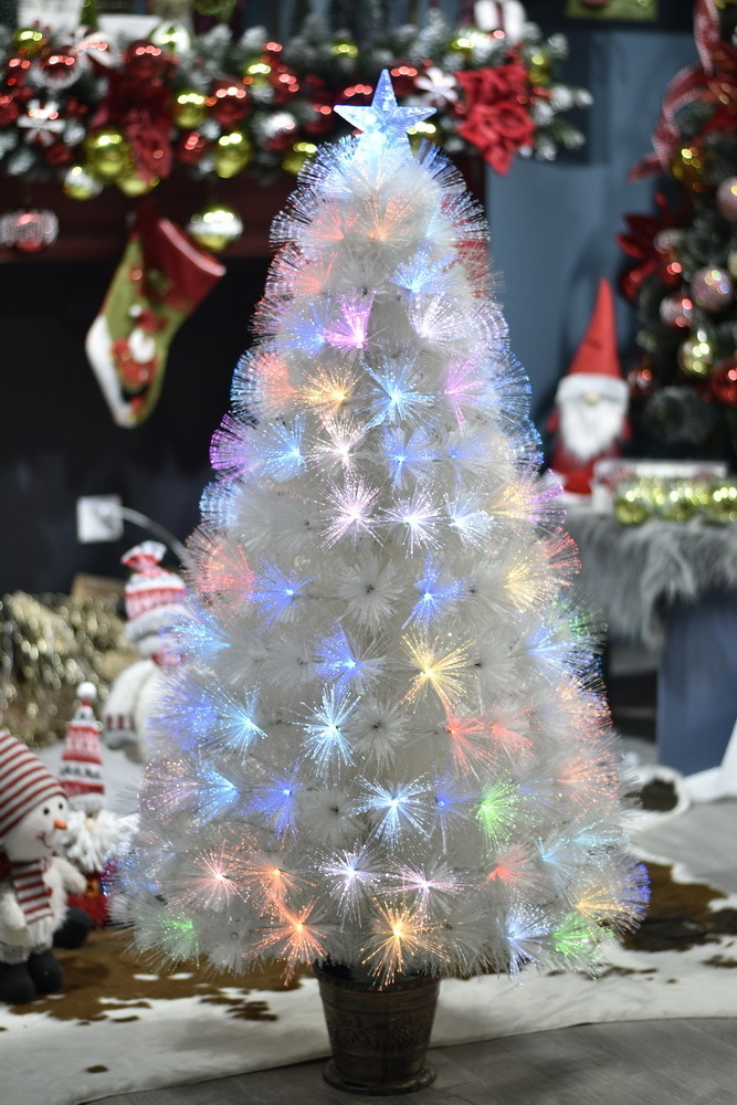 National Tree 48 Inch Fiber Optic Ornament Fireworks Tree with White Top Star and Multicolored Lights in Black Base