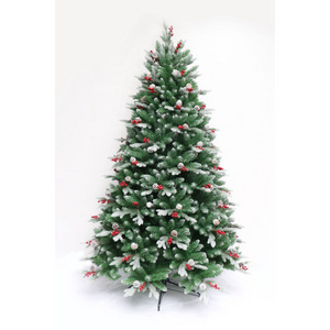 Hot Sale new 210cm  Christmas PVC&PE mixed  tree with snow&white on leaf head and red berry