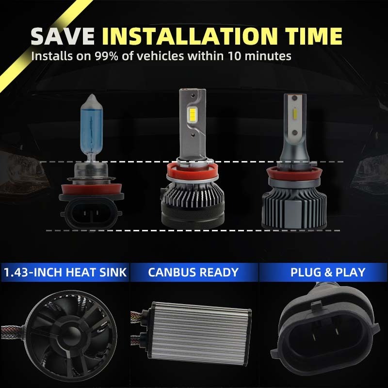 T50 Auto Headlight CSP chip h4 led H11 9005 H7 laser headlights canbus led high power 4300K 12Vcar Fog light led