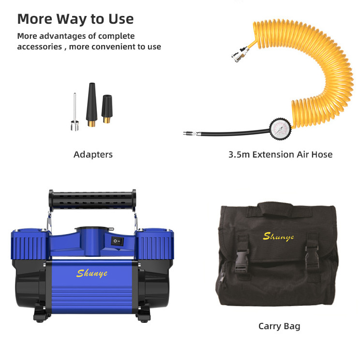 Heavy duty 12v tyre inflator, tire inflator digital air compressor kit 2 cylinder car air compressor