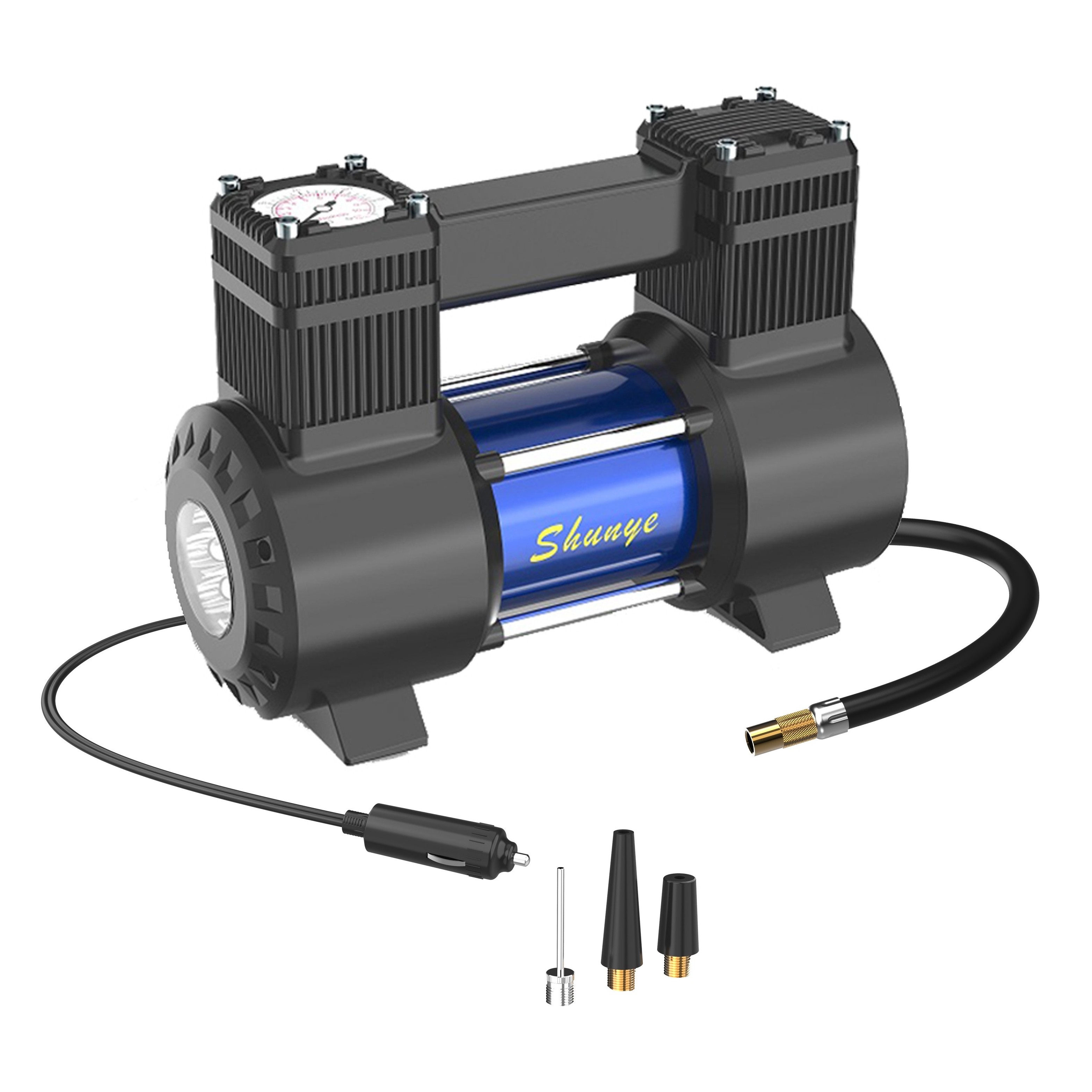 Double Cylinder Car Air Compressor Tire Pump Auto Air Inflator With LED Light Tire Repair Tool