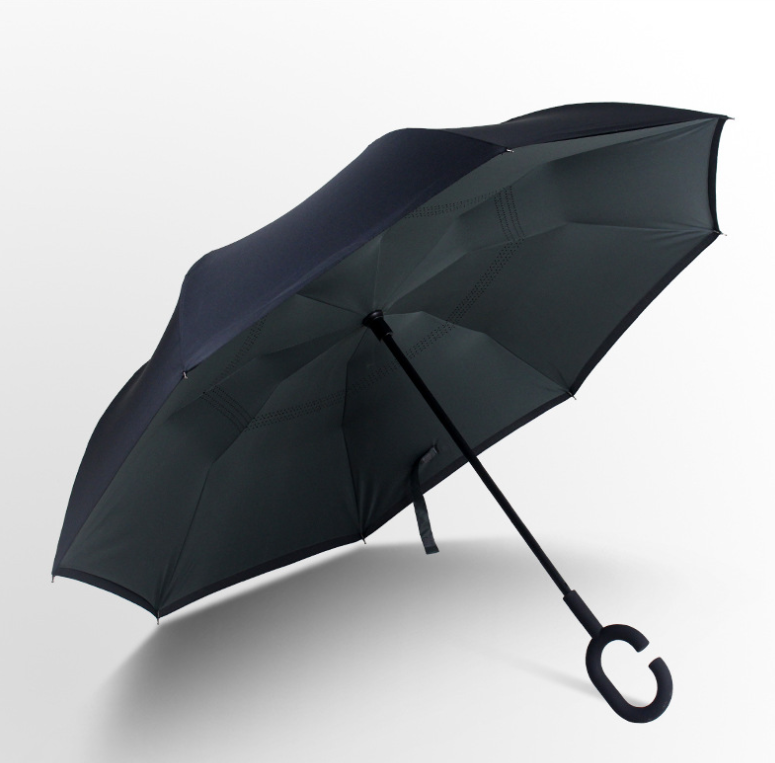 Basic Type Windproof Automatic Reverse Umbrella with C Handle Double Layer Fabric