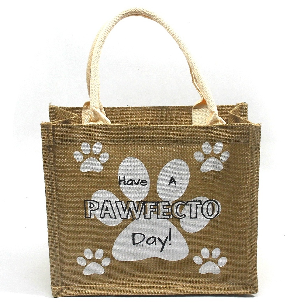 Eco Friendly Wholesale Large Solid Color Custom Printing Dog Paw Pattern Jute Tote Bags Burlap Bag With Logos