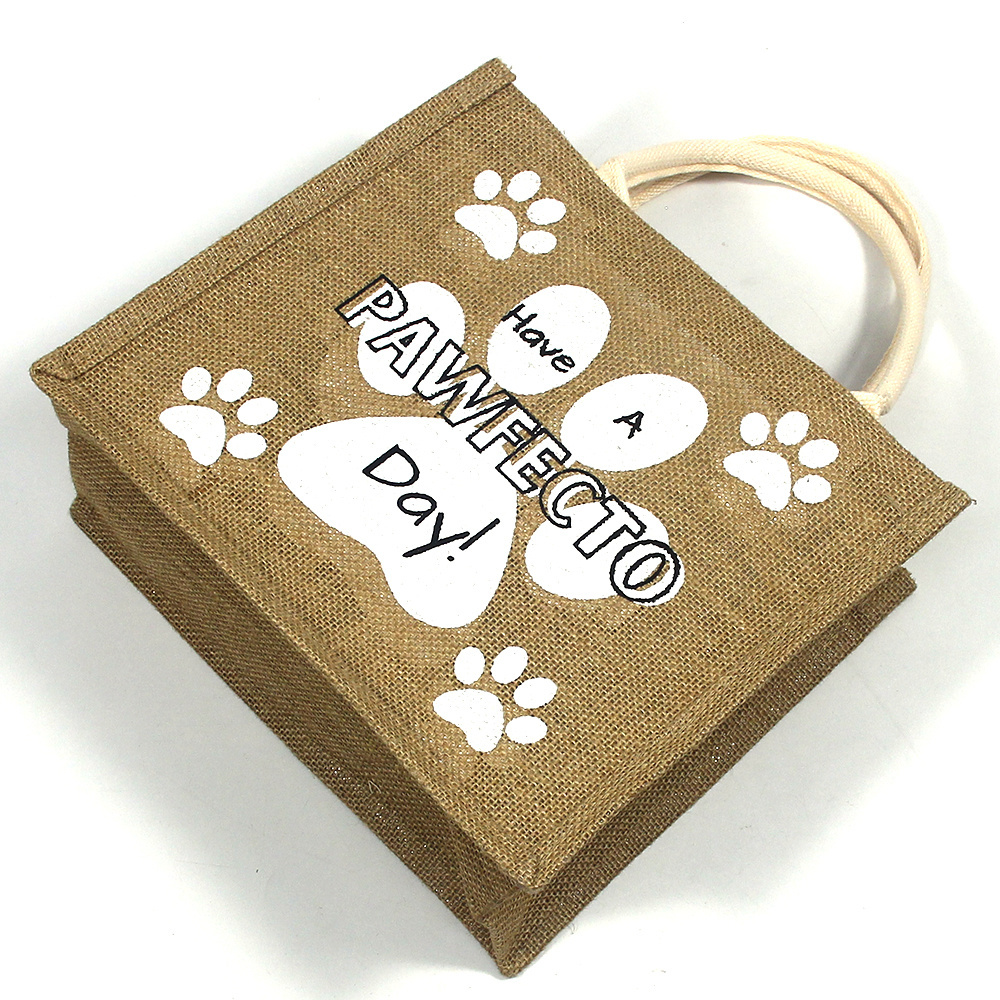 Wholesale Custom Eco Friendly Printing Dog Paw Pattern Women Grocery Daily Use Jute Bags Tote Burlap Bags