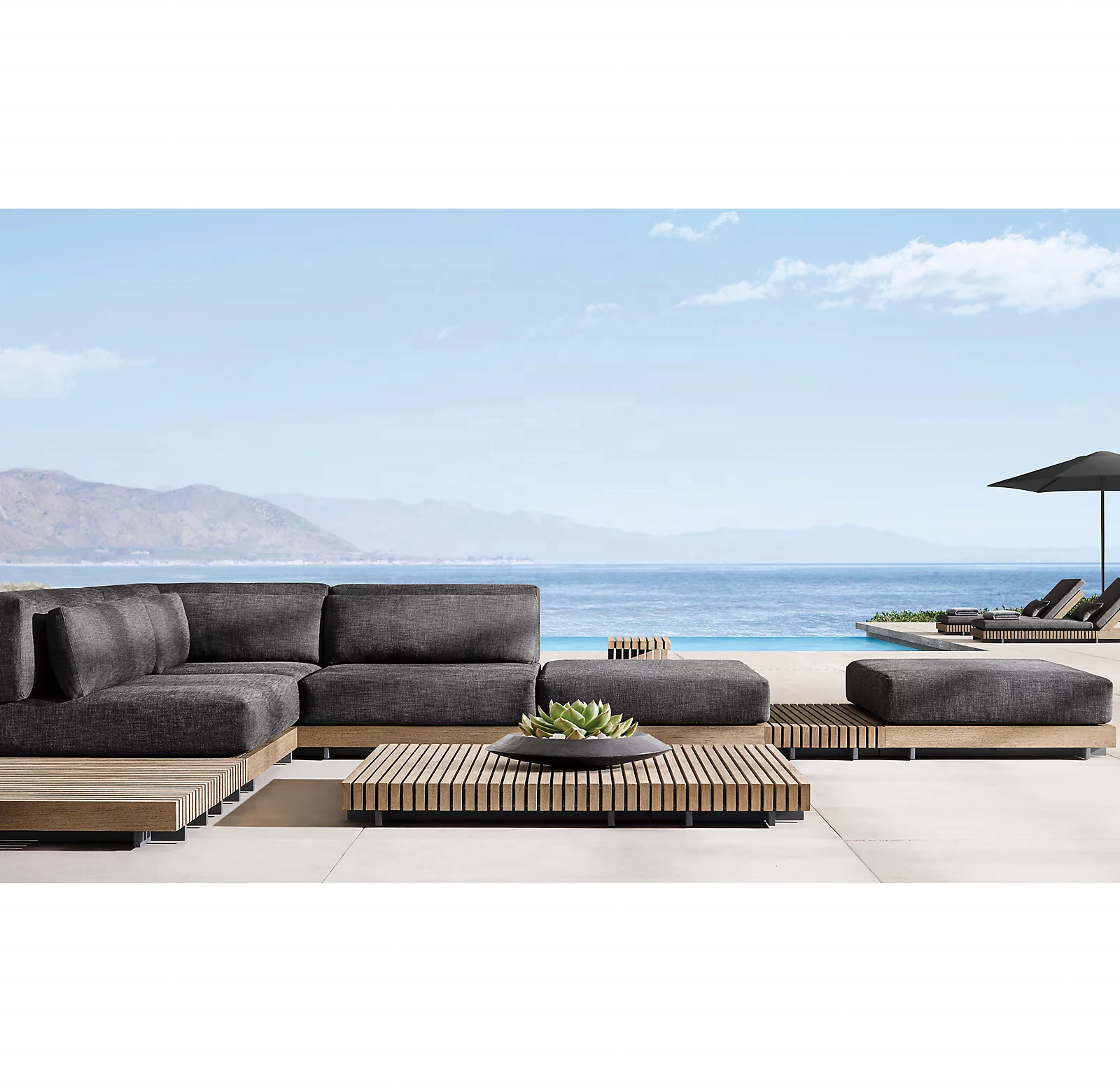 Modern Luxury Fashion Teak Wood Furniture Outdoor Garden Sofa Set Caicos Teak Modular Sofa Patio furniture with Lounge set