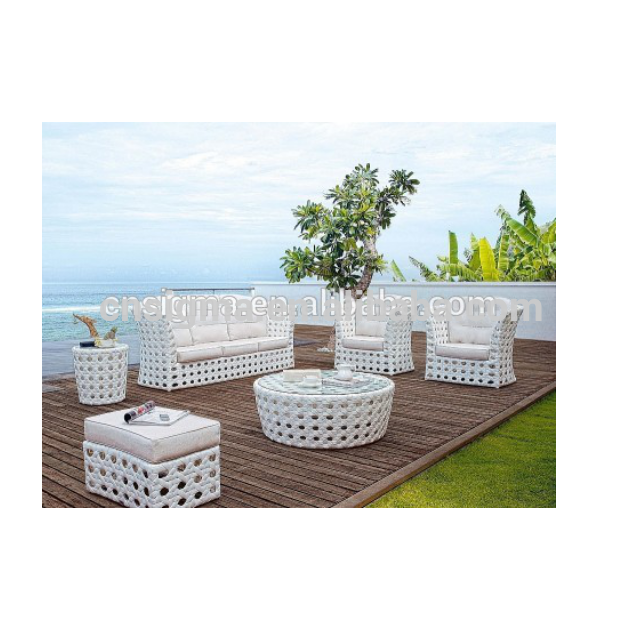 Sigma wholesale hollow design outdoor furniture all weather white asian style rattan sofa set