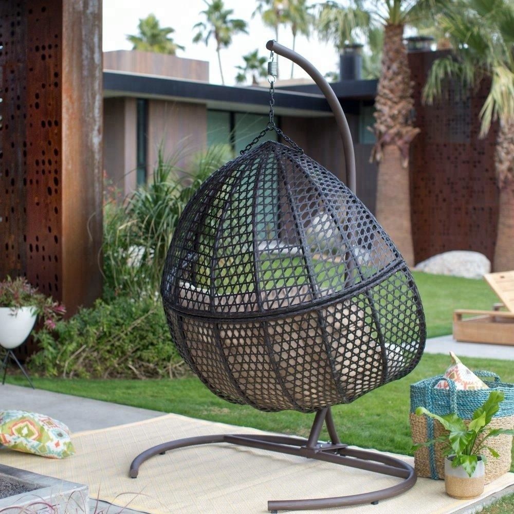 Outdoor rattan furniture set wicker Hanging Double Egg Chair with Cushion and Stand