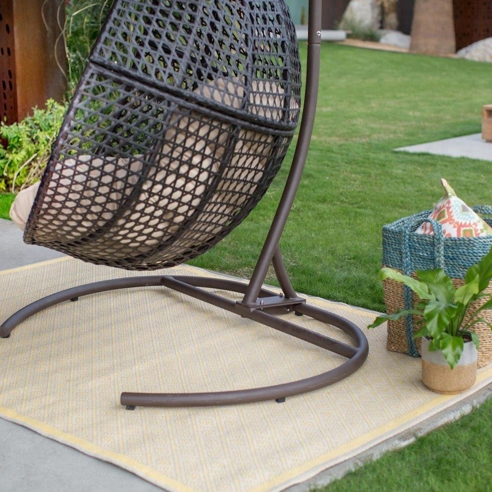 Outdoor rattan furniture set wicker Hanging Double Egg Chair with Cushion and Stand