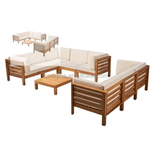 Outdoor 9 Piece Sectional Sofa Modern garden couch  teak L shaped sofa set furniture