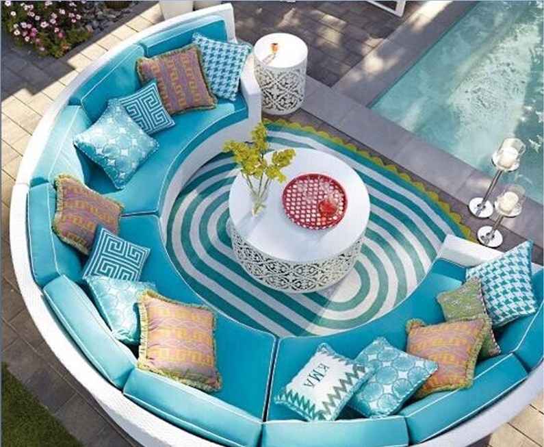 Hot summer outdoor garden couch sets wicker semi circle wicker sofa  furniture