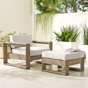 Weathered antique colour  garden set furniture patio outdoor teak wood single lounge chair with Ottoman