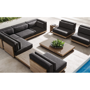 Myanmar wooden furniture garden set deep seating design solid wood teak modular sofa set