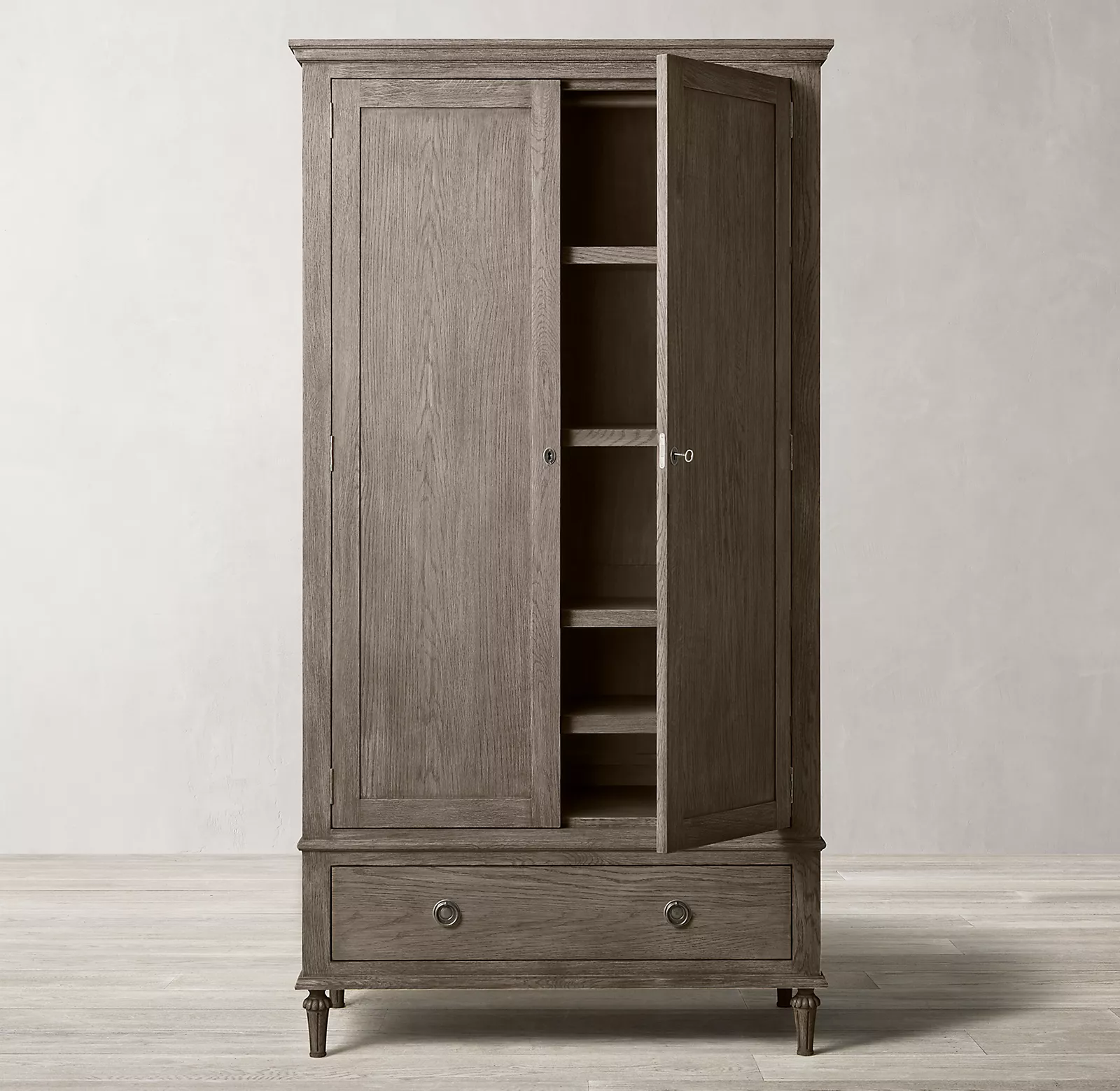 Wholesale Mid- century French Armoire Luxury Classic Hotel villa Oak wood Closet Bedroom Furniture Cabinet