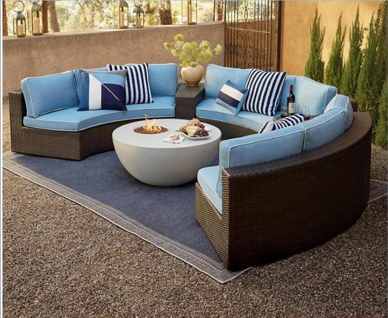 Outdoor garden rattan curved sectional curved sofa furniture living room sofa