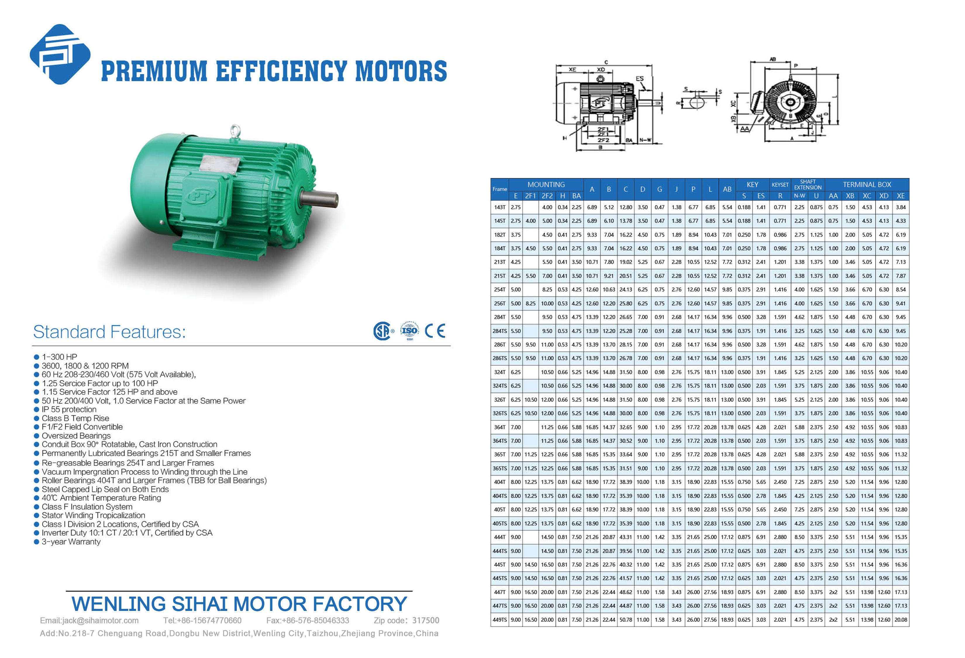 4 Pole Three Phase E405184T 50/60Hz Ac Induction Motor 5Hp 1800Rpm 60Hz 220V 184T Winding 100% Copper Wire Electric Motors