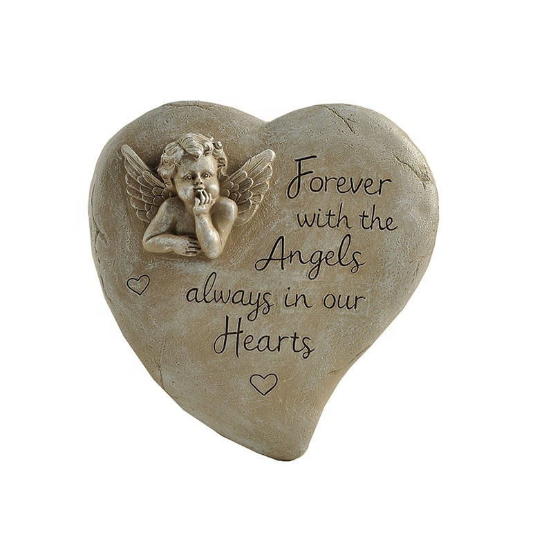 Memorial Garden Stones for Loved Ones, Heart Shaped Angel Memorial Stone, Memory Stepping Stones for Bereavement