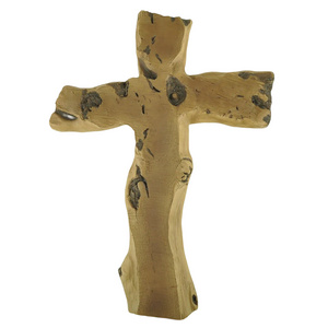 Figurine Manufactures Resin Wall Crucifix Craft Wooden Texture Wall Cross for Home Decor