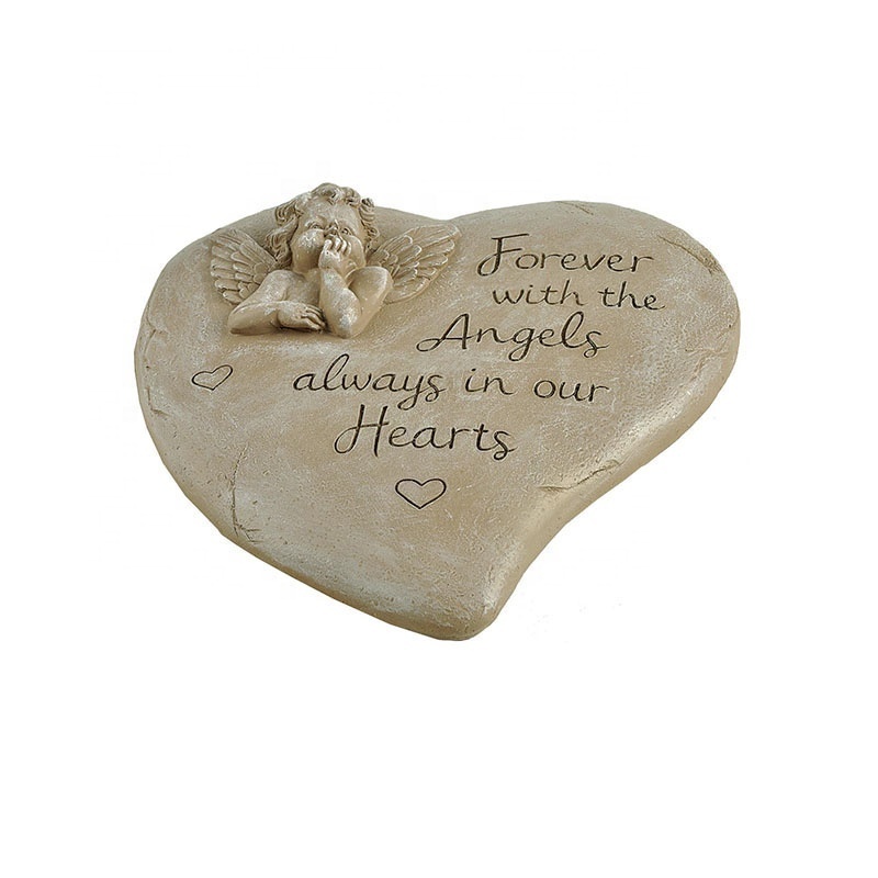 Memorial Garden Stones for Loved Ones, Heart Shaped Angel Memorial Stone, Memory Stepping Stones for Bereavement