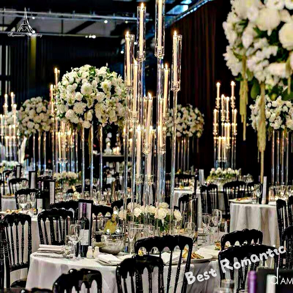 Wedding Candelabras Acrylic Base With Glass Cover Candle Holder Centrepiece For Wedding Party Event Decoration