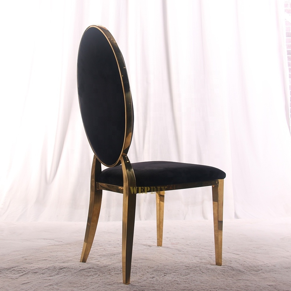 Hotel Banquet Wedding Black Chair Restaurant Electroplated Pattern Back Flower Round Back Chair