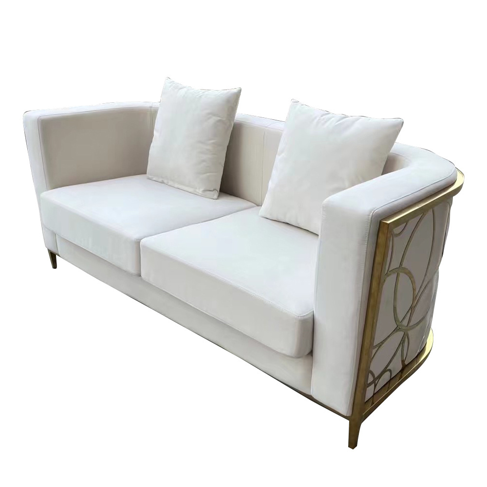 Event Hall Furniture 3 Seats Pu Leather Gold Metal Frame Wedding Banquet Sofa