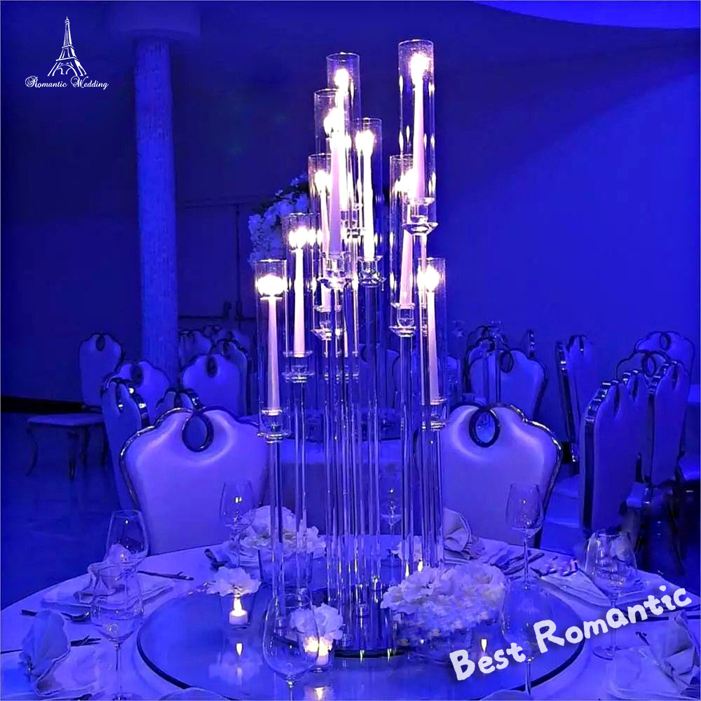 Wedding Candelabras Acrylic Base With Glass Cover Candle Holder Centrepiece For Wedding Party Event Decoration