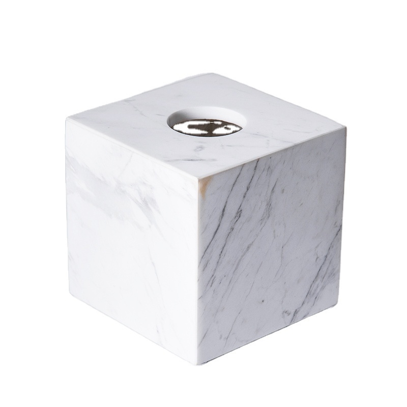 Natural Smooth Marble Tissue Holder Black Marquina Marble Squared Tissue Box For Tables Night Stands Countertops